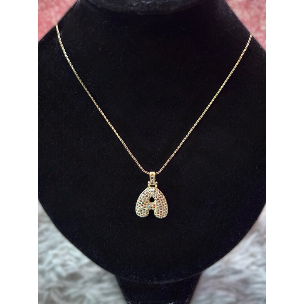 Bubble Initial ‘A’ Pendant with multicoloured cubic zirconia